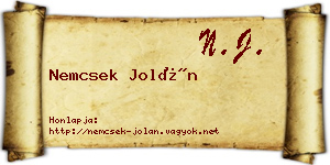 Nemcsek Jolán névjegykártya